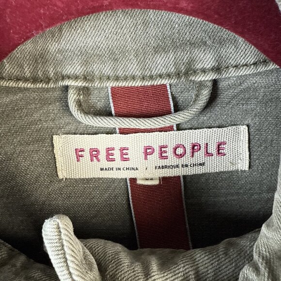 Free People Harley Military Jean Jacket Womens Size XS Army Olive Green Stretch‎ - Picture 2 of 11